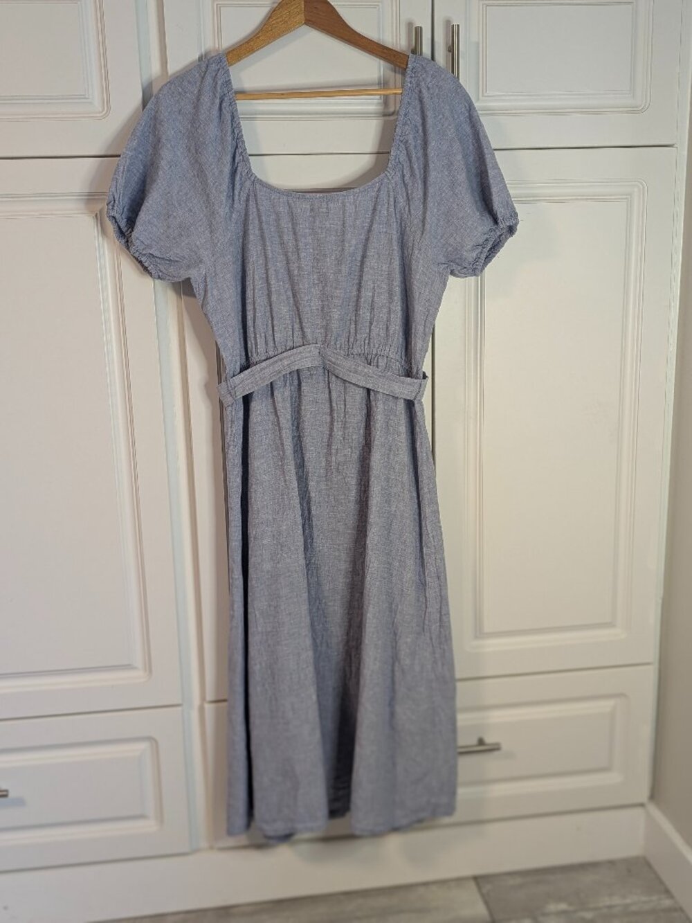 Chambray Linen Cotton Belted Button Front Midi Dress L Coastal Cottagecore EUC - Picture 5 of 9
